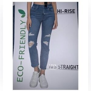 Eco-Friendly High Waist Curvy 90’s Straight Leg Ripped Distressed Jean 13/31 NWT